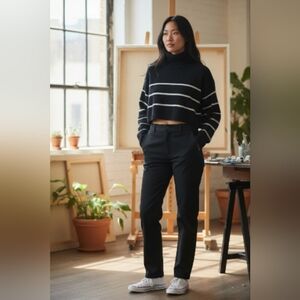 Black and White Striped Turtleneck Sweater